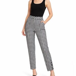 Topshop black and white gingham plaid slim-leg button-cuff trousers cropped sz 6
